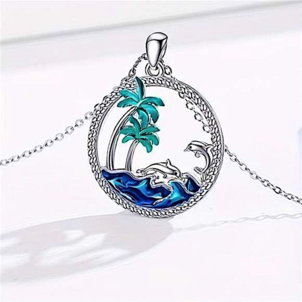 Women's Fashion Jewelry Nautical Dreams Dolphin and Ocean Waves Necklace